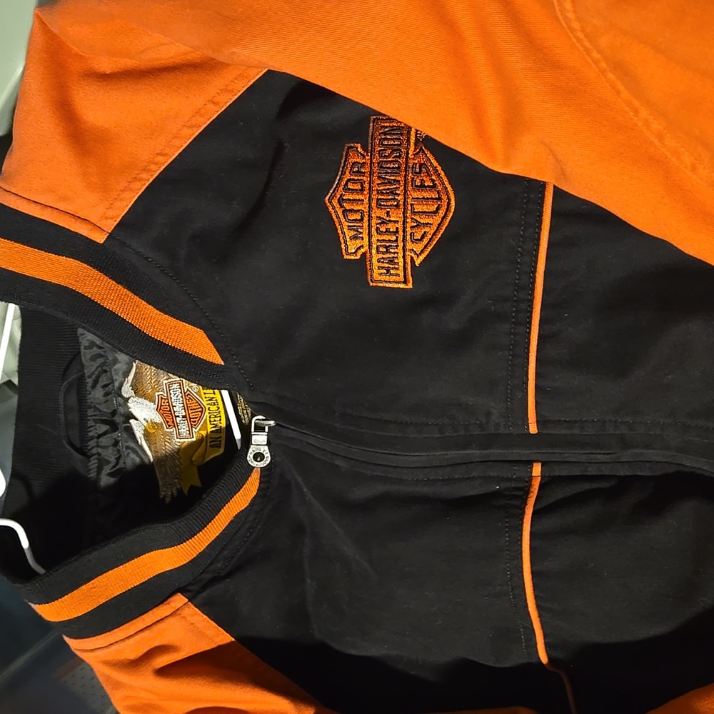 Vintage Harley-Davidson Black and Orange Quilted Bomber Moto Jacket XXL - Picture 16 of 16